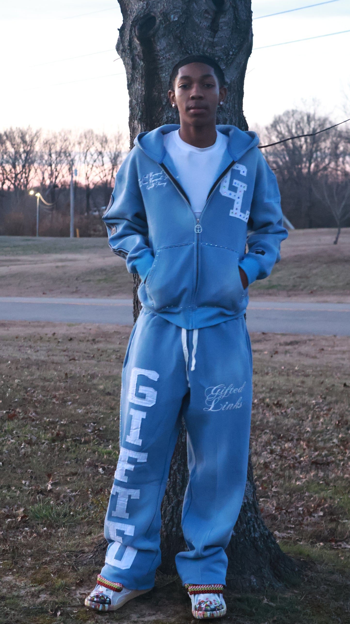 Blue GIFTED Signature Rhinestone Sweatsuit