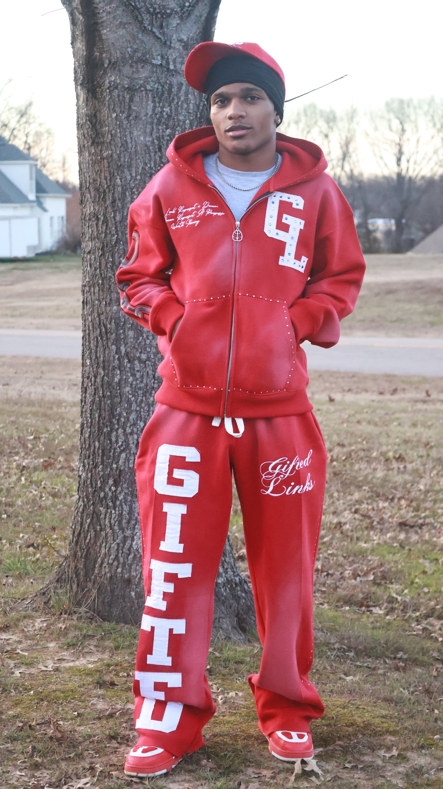 Red GIFTED Signature Rhinestone Sweatsuit