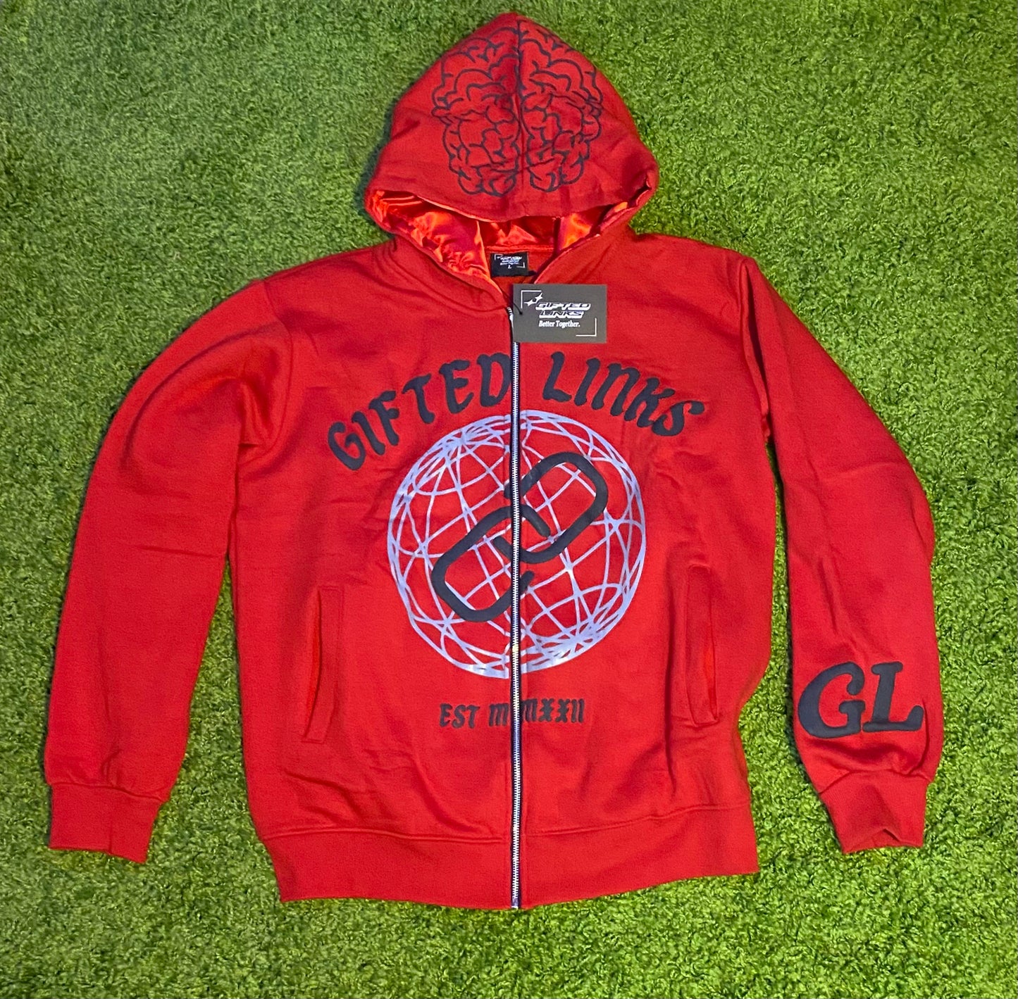 Red Unique Individuals Zip up Hoodie