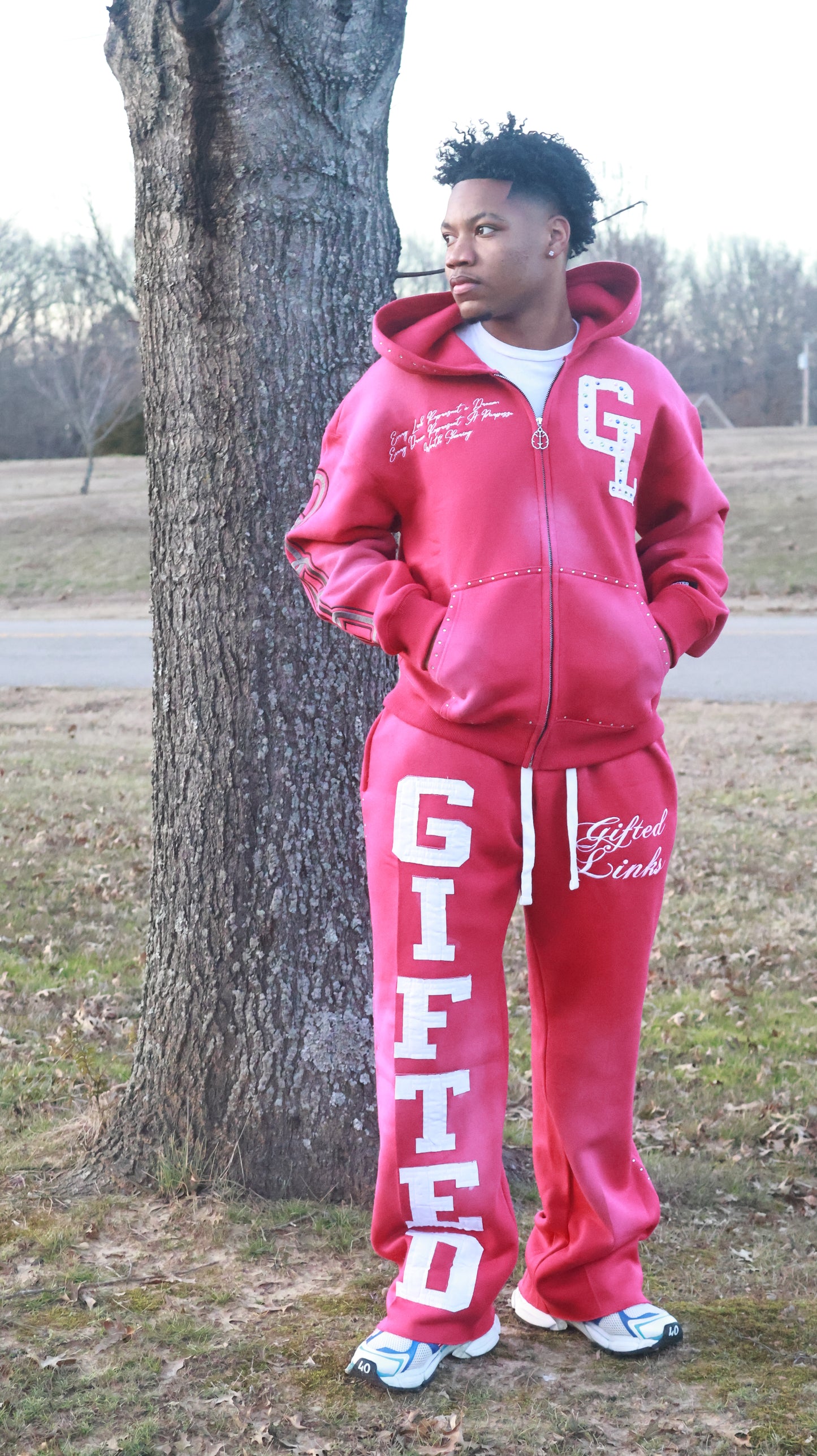 Pink GIFTED Signature Rhinestone Sweatsuit