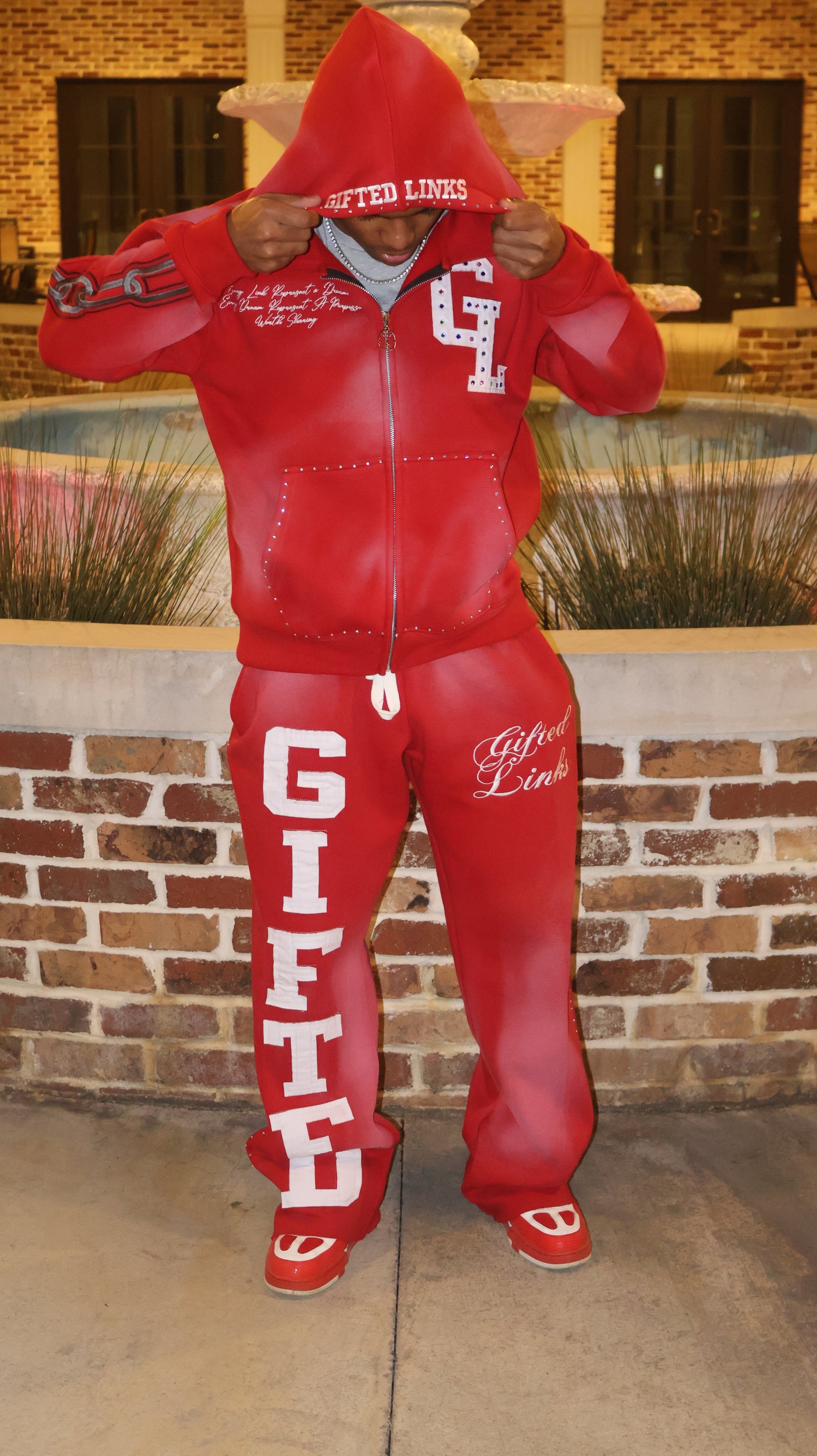 Red GIFTED Signature Rhinestone Sweatsuit