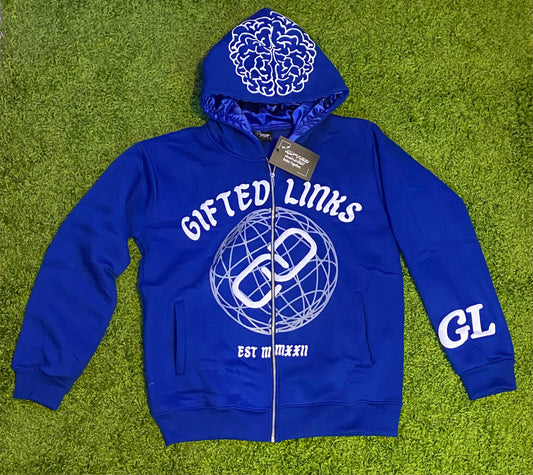 Blue Unique Individuals Zip up Hoodie