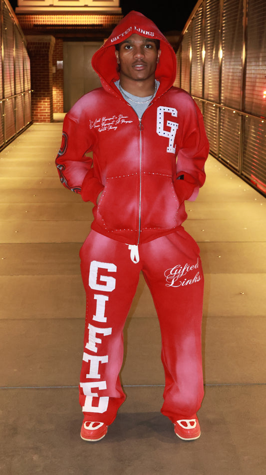 Red GIFTED Signature Rhinestone Sweatsuit