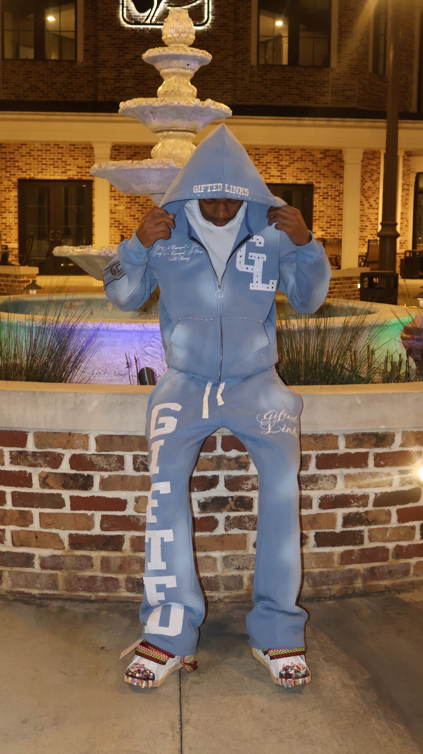 Blue GIFTED Signature Rhinestone Sweatsuit