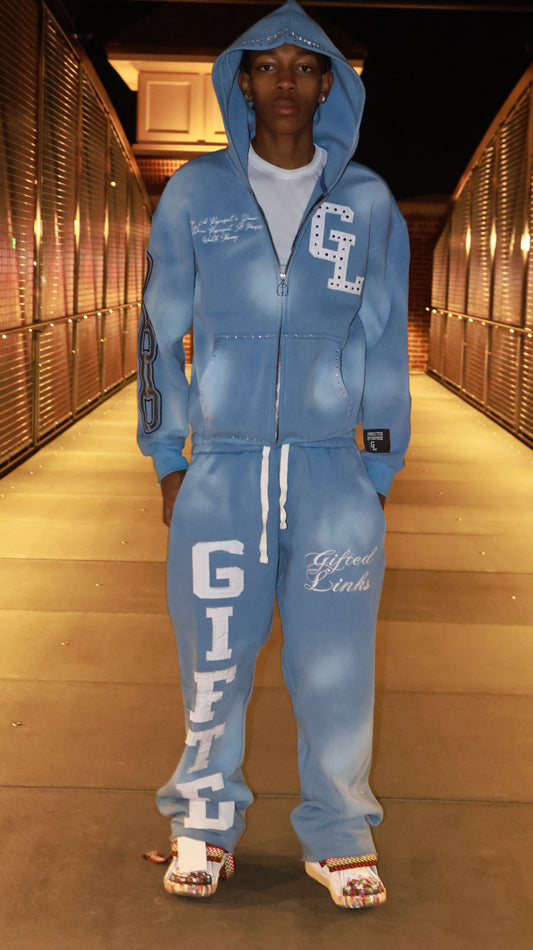 Blue GIFTED Signature Rhinestone Sweatsuit